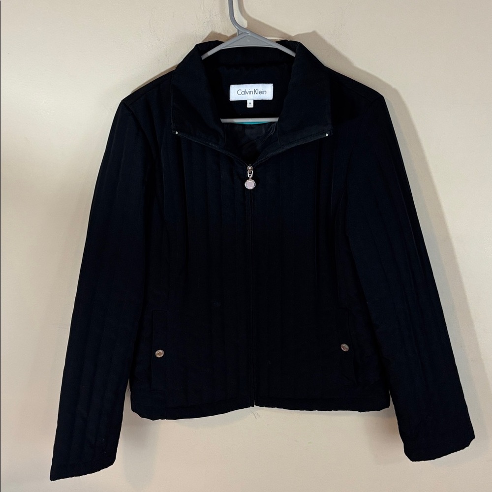 Black Calvin Klein Quilted Lightweight Fill Zip Jacket  Silver Hardware Size M - Picture 5 of 14